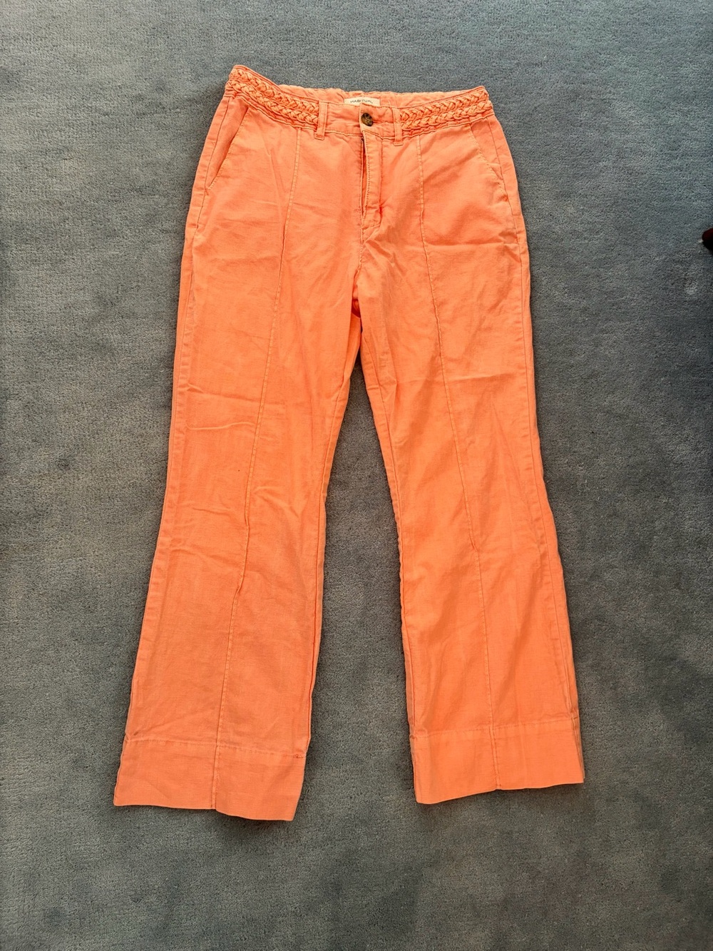 Habitual linen/cotton blend tangerine orange kick crop pants, size 8